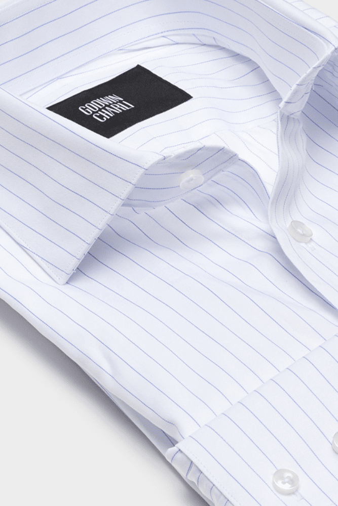 Pilot (BC) Shirt - White with Narrow Blue Stripe Cotton