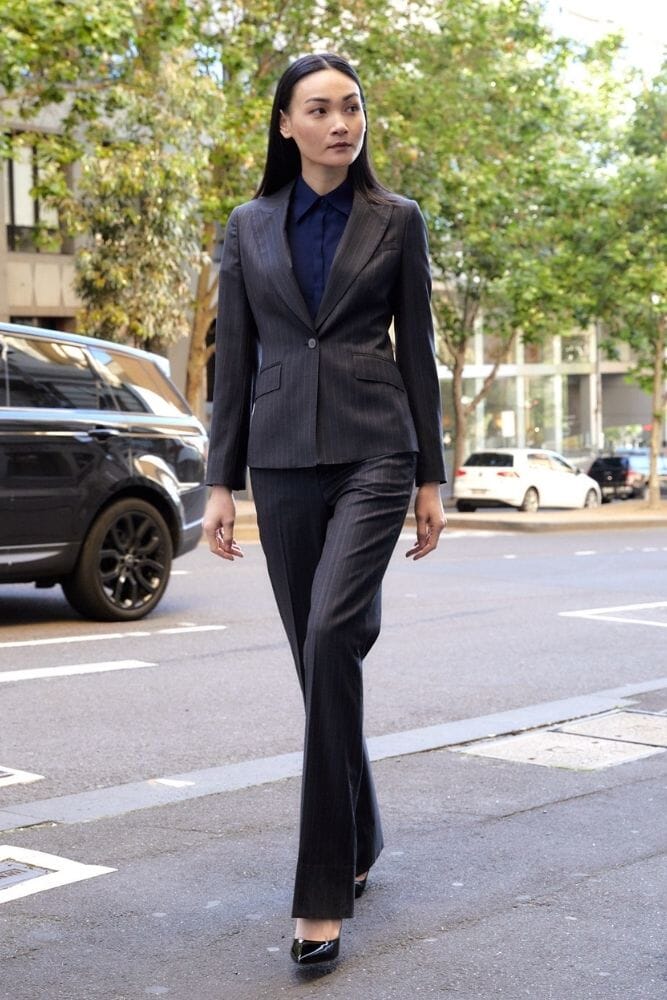 Scarlet Pant Suit - Charcoal Pinstripe Wool