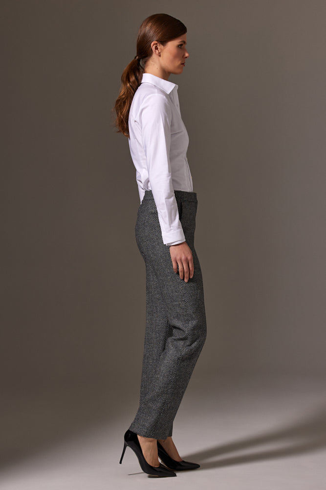 Natalia Tuxedo Pleated Front Shirt - White Cotton