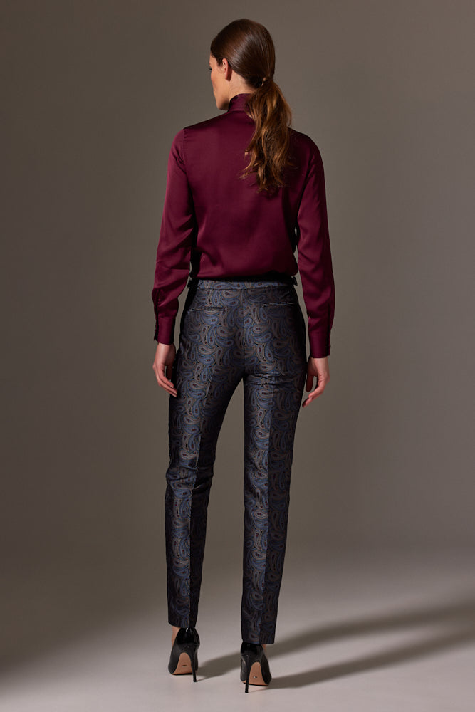 Stella Pussy Bow Blouse - Burgundy Silk Stretch