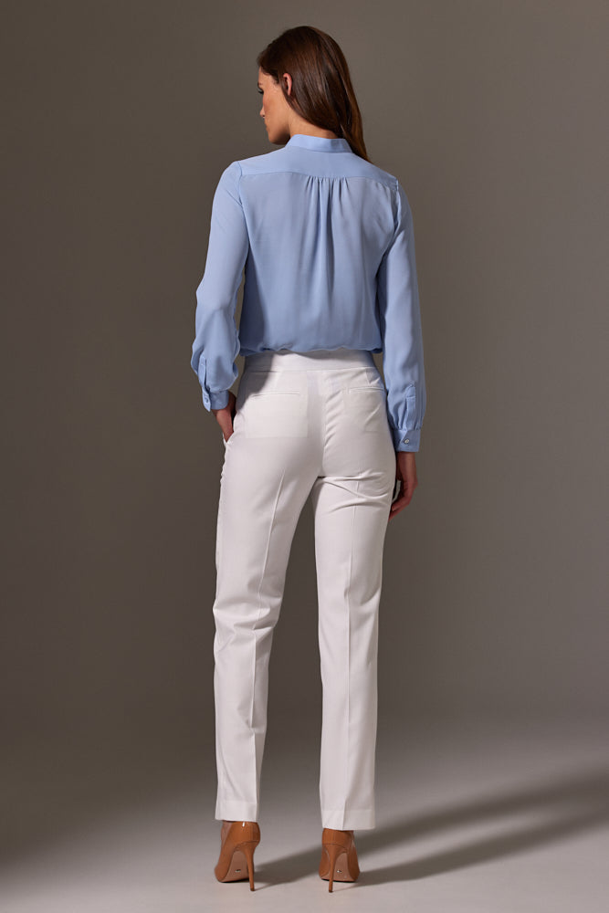 Margot Stand Collar Blouse - Sky Blue Silk Stretch