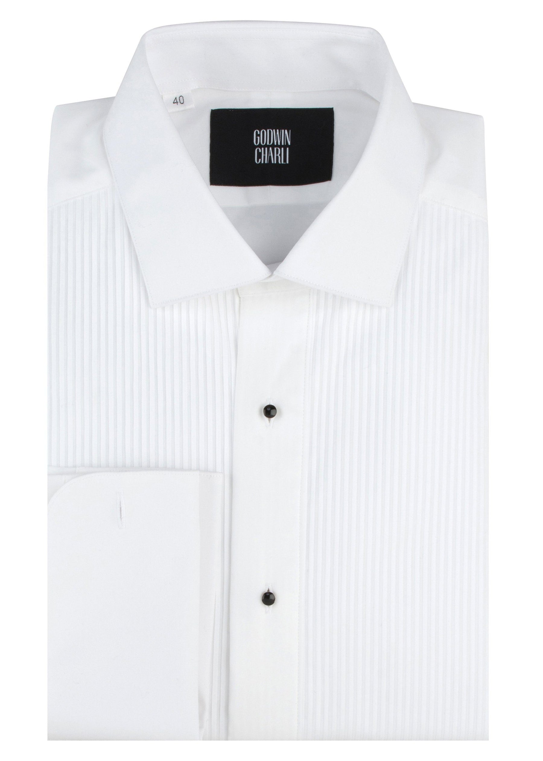 Bastien Dinner Shirt - White Poplin Cotton (Pleated Bib Front)