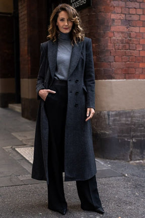 The Domenica Coat - Charcoal Herringbone