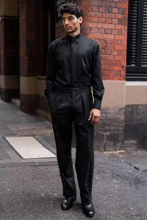 Mayfair Pin Collar Shirt - Charcoal Wool Flannel
