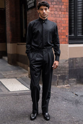 Mayfair Pin Collar Shirt - Charcoal Wool Flannel