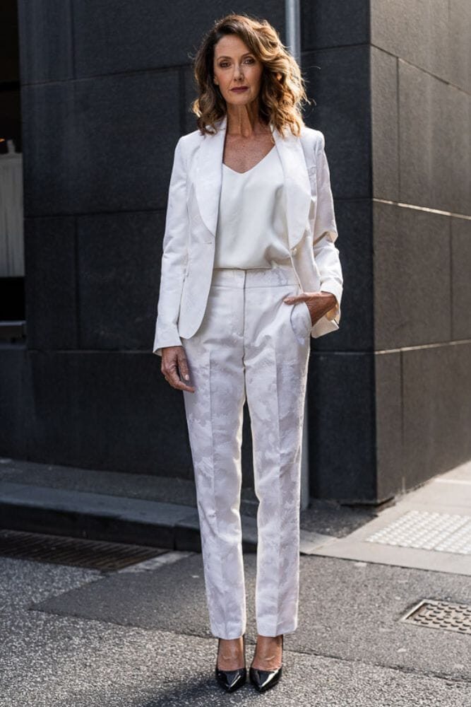 Celine Tuxedo Suit - White Jacquard Silk Blend