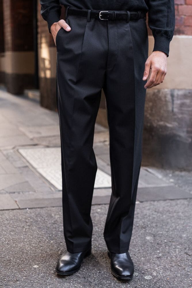 Firenze Pleated Trouser - Black 4 Ply Wool