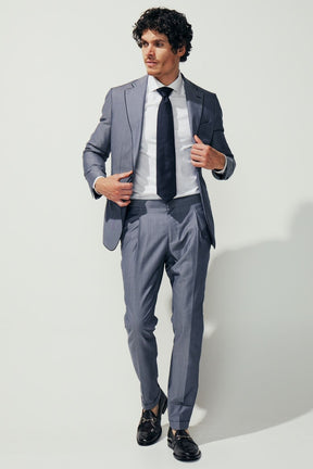 The Aiden Suit - Steel Blue Wool Cotton