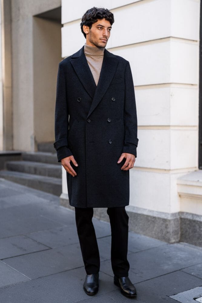 Enzo Coat - Navy & Black Cashmere