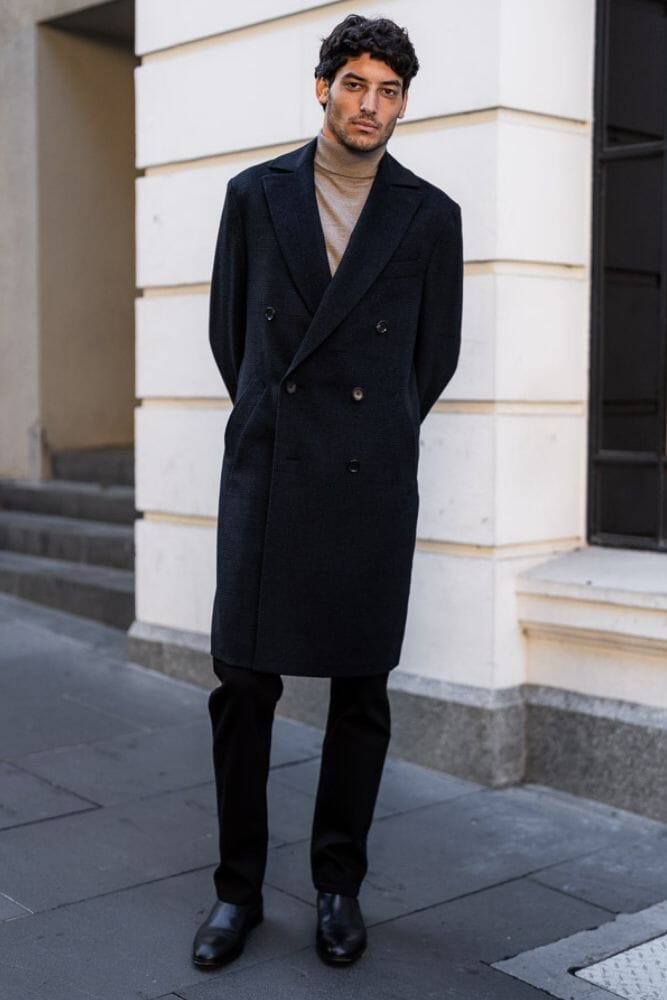 Enzo Coat - Navy & Black Cashmere