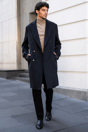 Enzo Coat - Navy & Black Cashmere