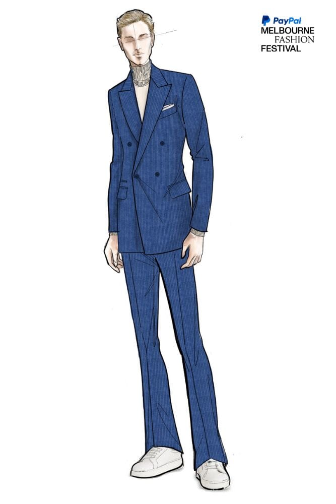 LOOK 12 - Raffa DB Suit in Wedgwood Blue Corduroy + Off White Turtle Neck Merino Knit