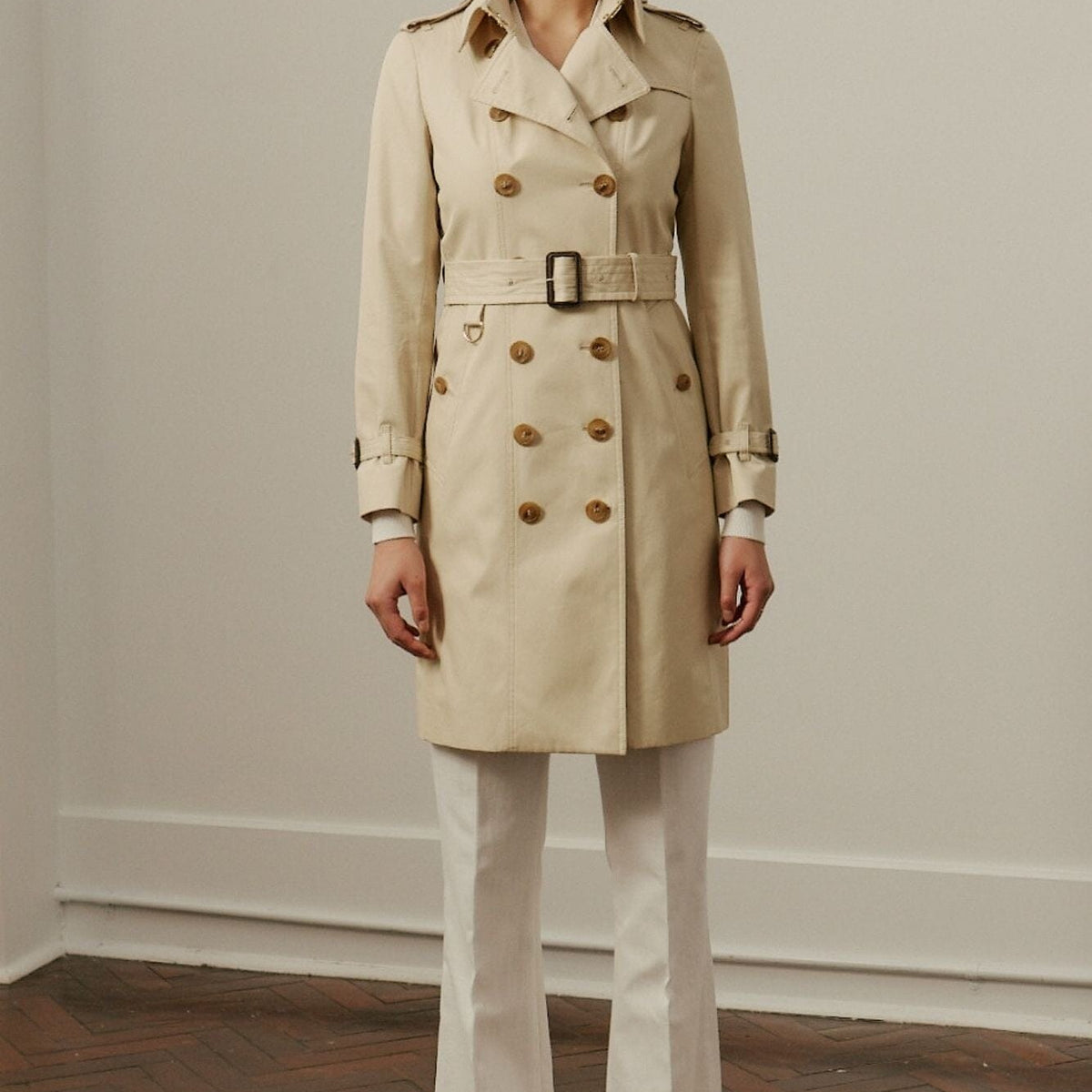 Abbey (Mid) Trench Coat Sand Cotton Gabardine - Main Image