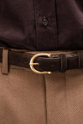 Suede Italian Leather Belt / 2.5cm - Chocolate