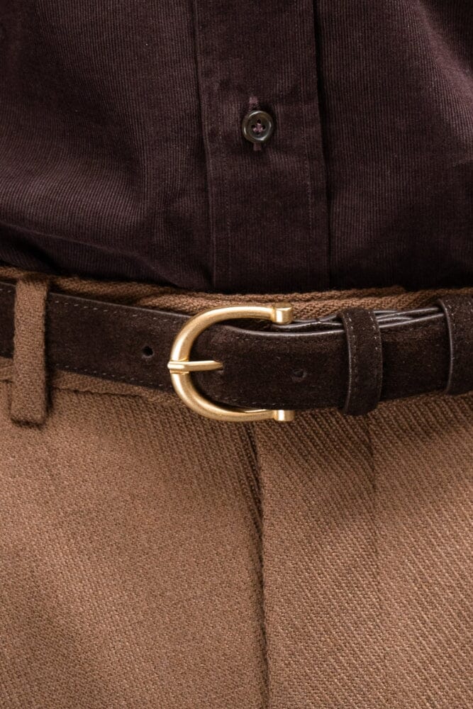 Suede Italian Leather Belt / 2.5cm - Chocolate