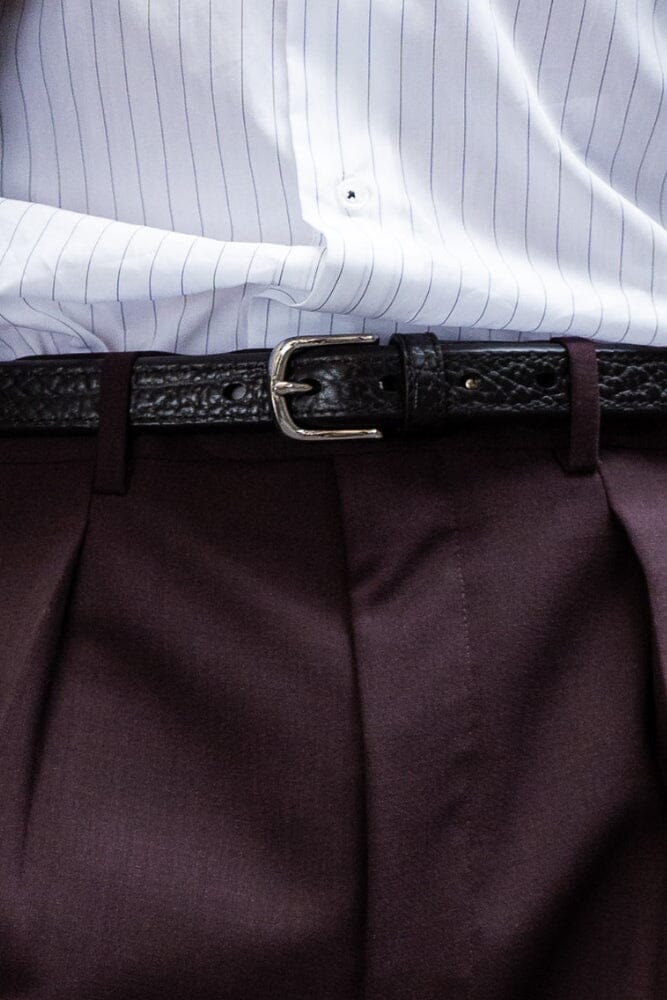 Fullgrain Textured Italian Leather Belt / 2.5cm - Black