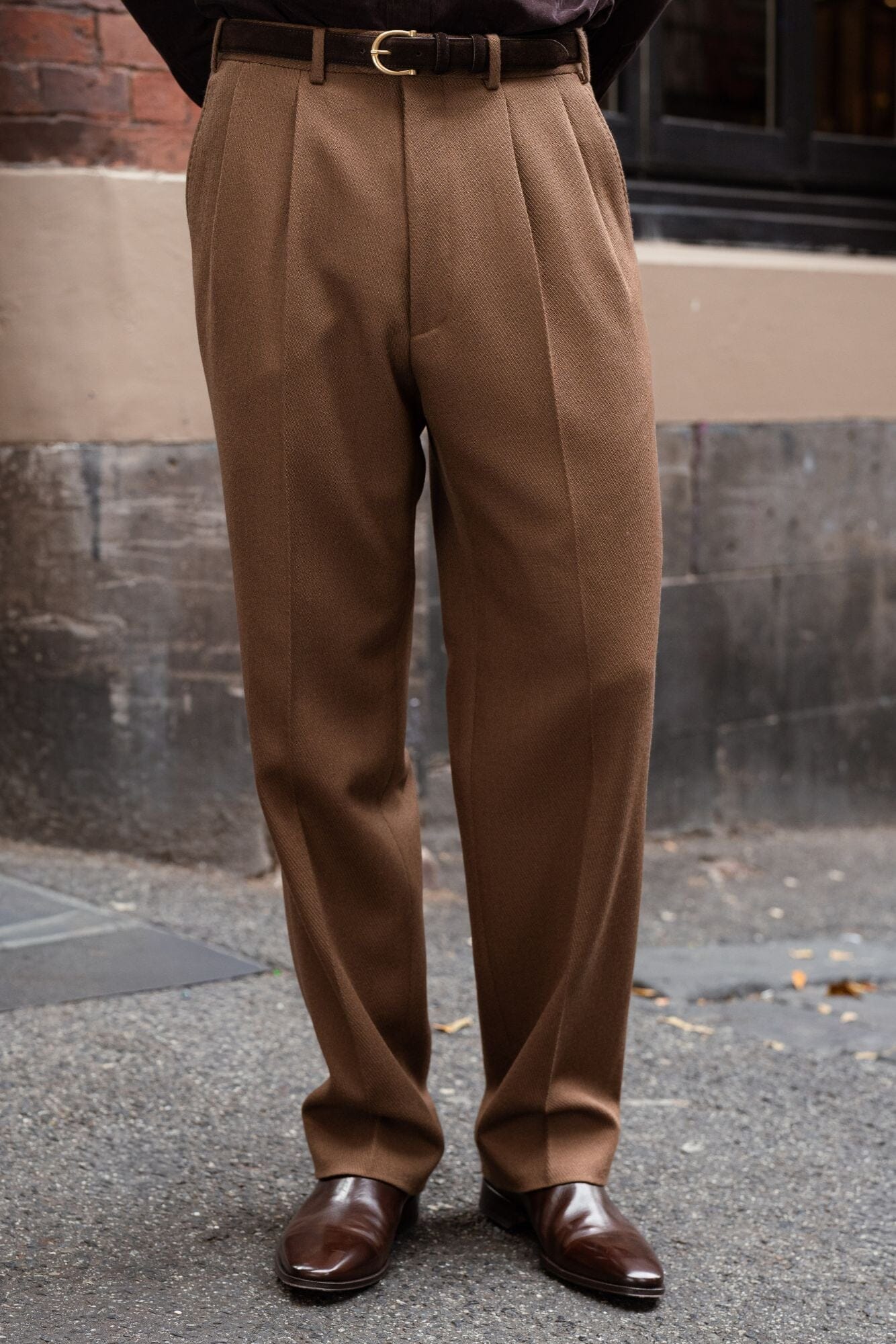 Firenze Pleated Trouser - Toffee 4 Ply Wool