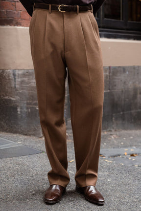 Firenze Pleated Trouser - Toffee 4 Ply Wool