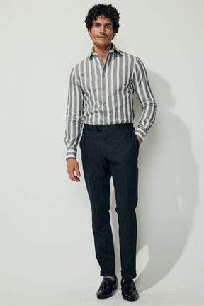 Cooper Super Lux Shirt - Grey and White Wide Stripe