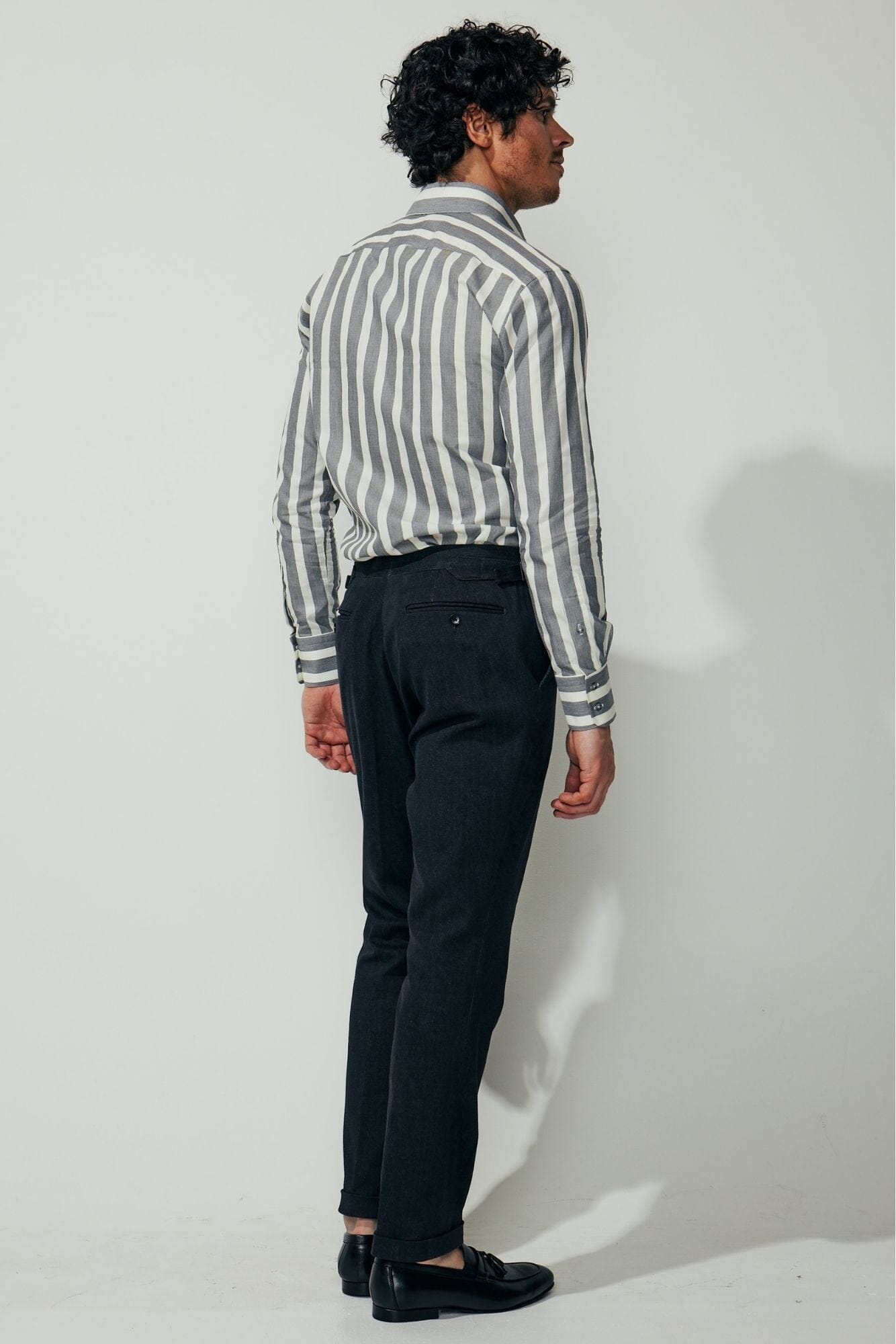 Cooper Super Lux Shirt - Grey and White Wide Stripe