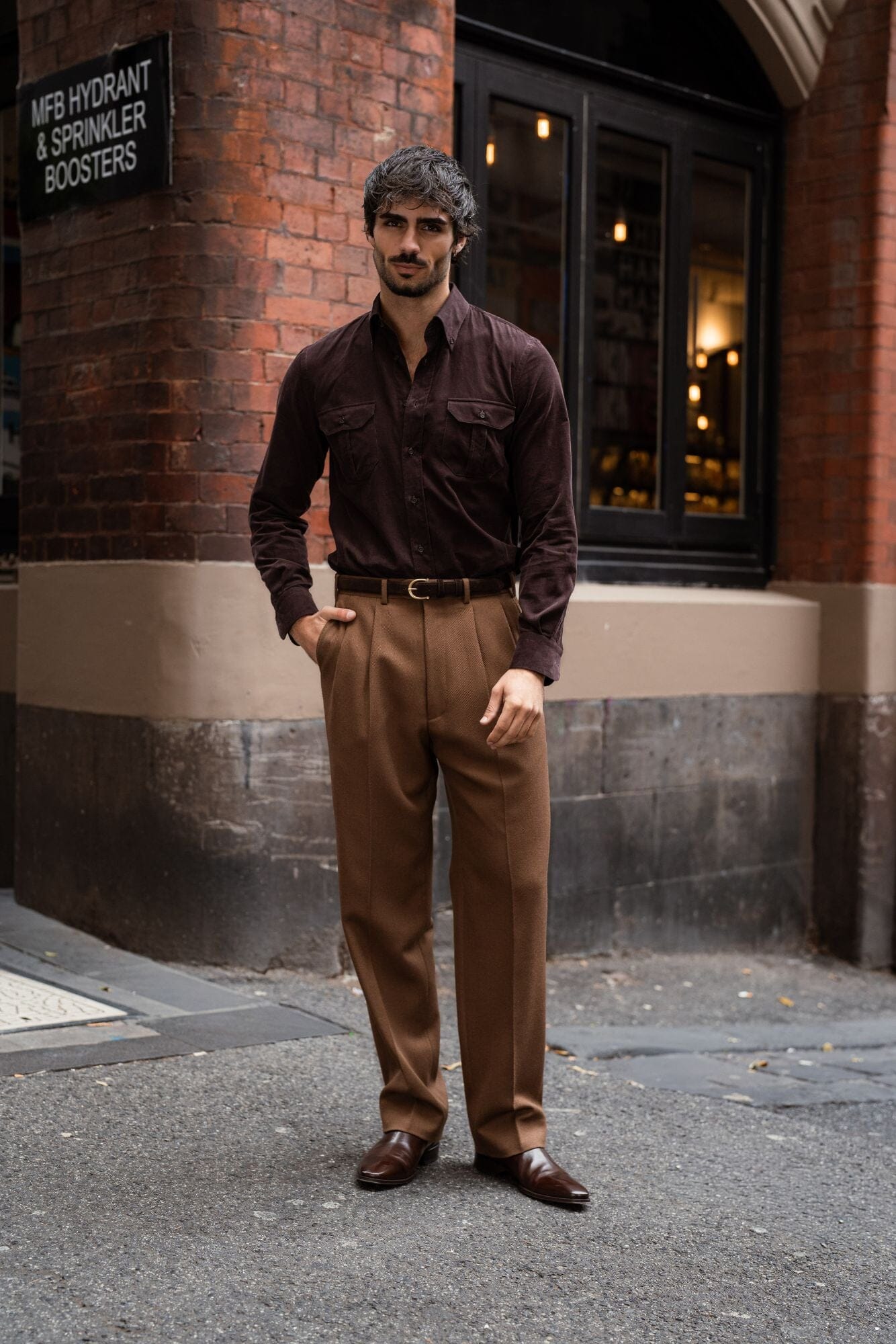 Firenze Pleated Trouser - Toffee 4 Ply Wool
