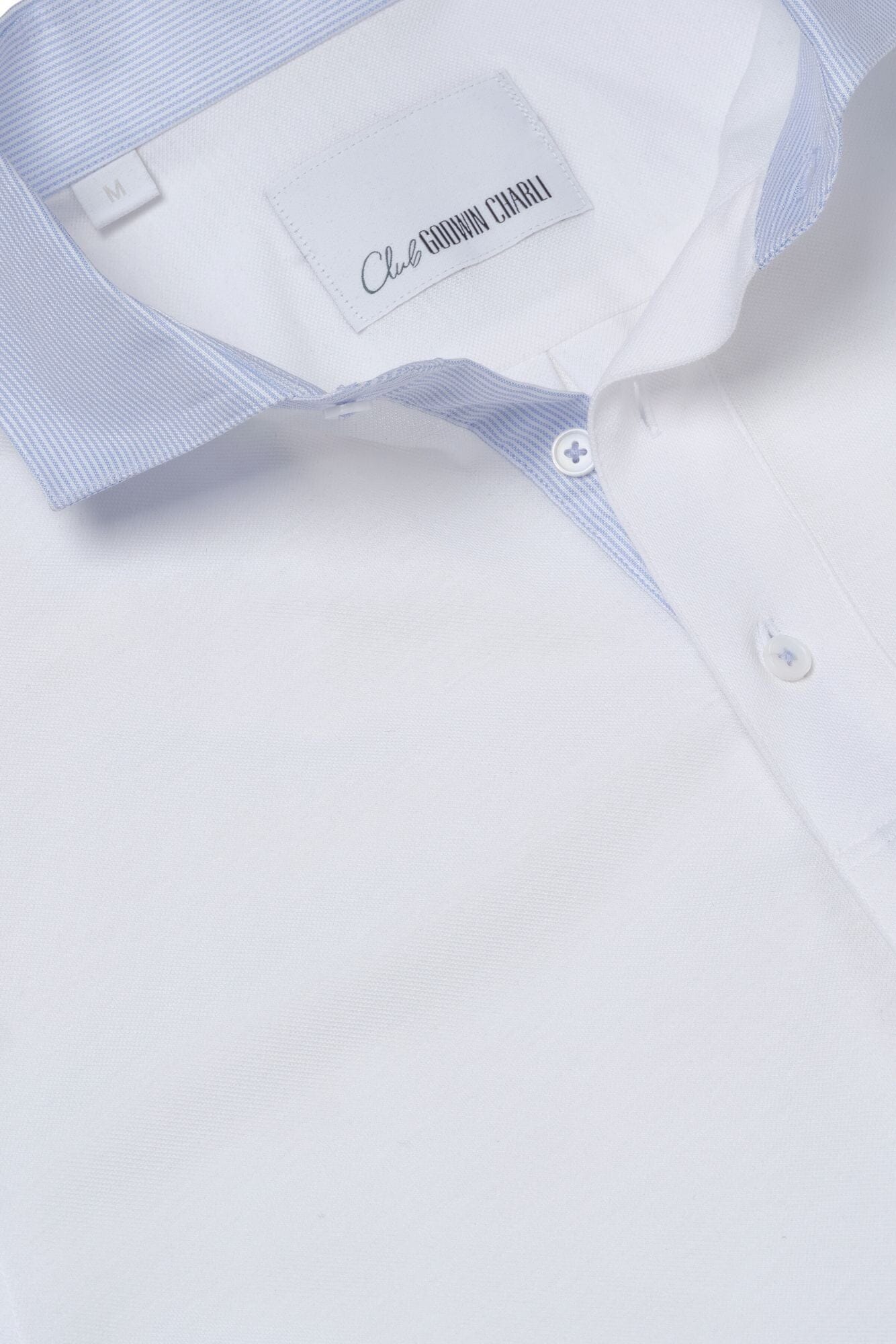 CGC Polo Shirt - White Pique with Mini Stripe Contrast
