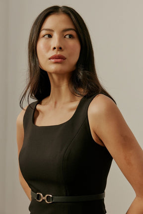 Zena Tailored Dress - Black Stretch Wool