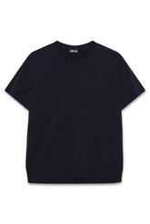 Knitted T-Shirt - Navy Cotton