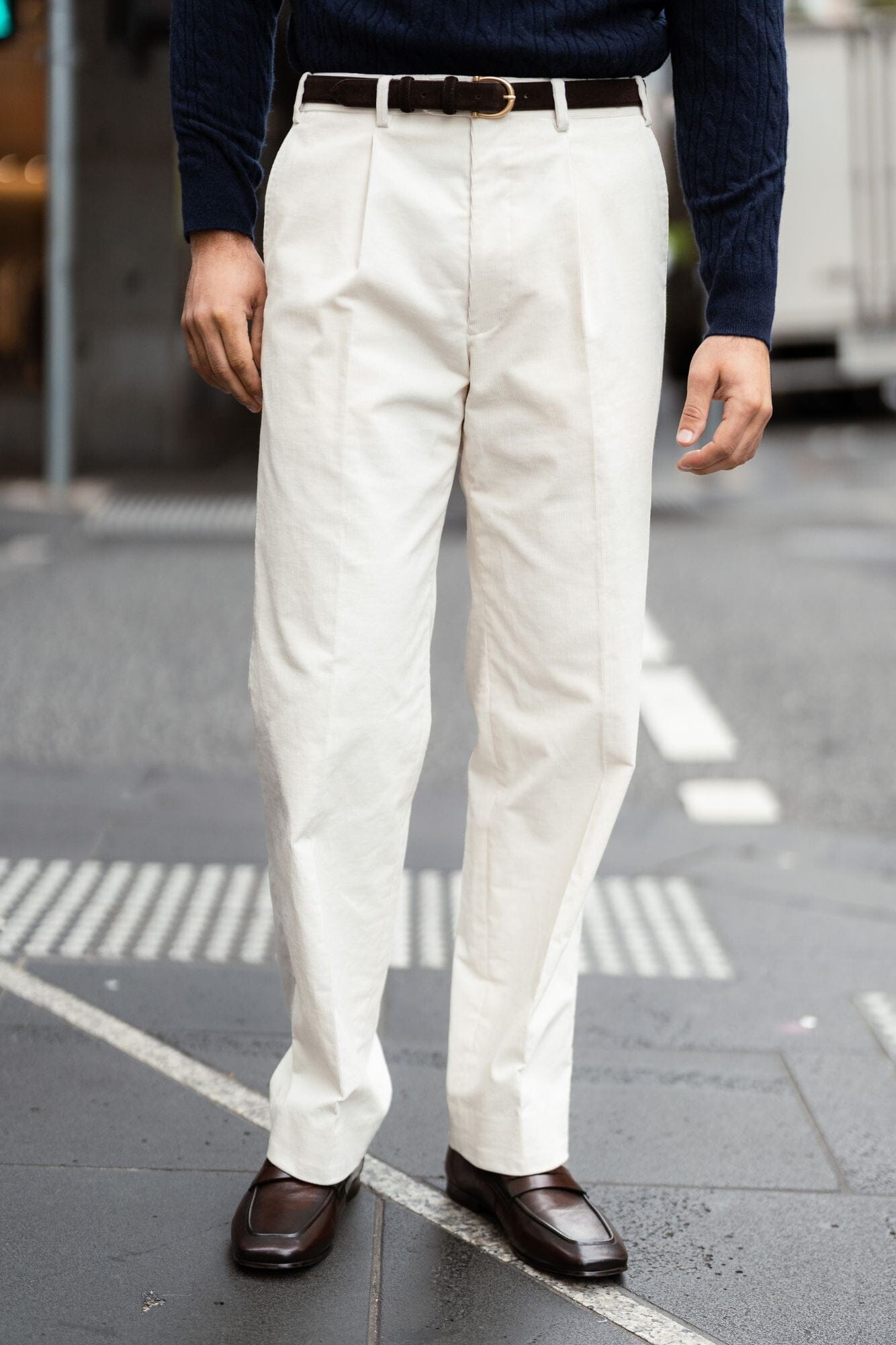 Firenze Pleated Trouser - Ivory Corduroy