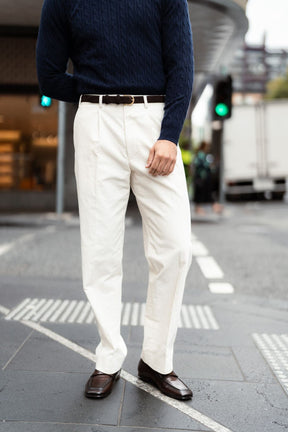 Firenze Pleated Trouser - Ivory Corduroy
