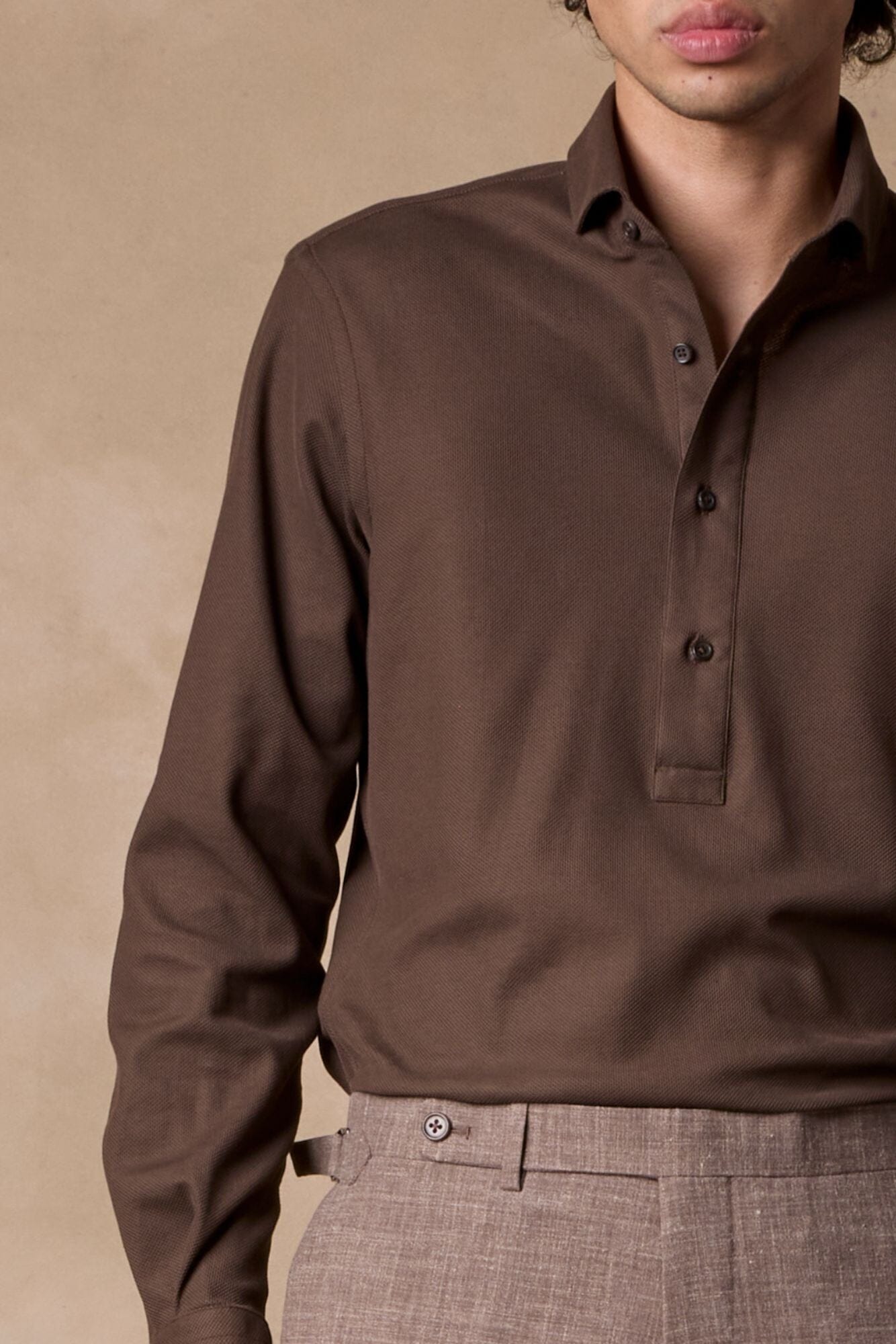 Magnus LS Polo Shirt - Brown Cotton Lux Knit