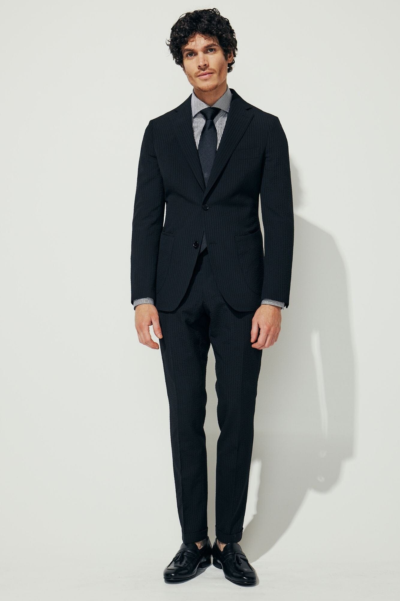 The Liam Suit - Black Shadow Stripe Tropical Wool