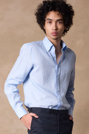 London Button Down Shirt - Lt Blue Linen