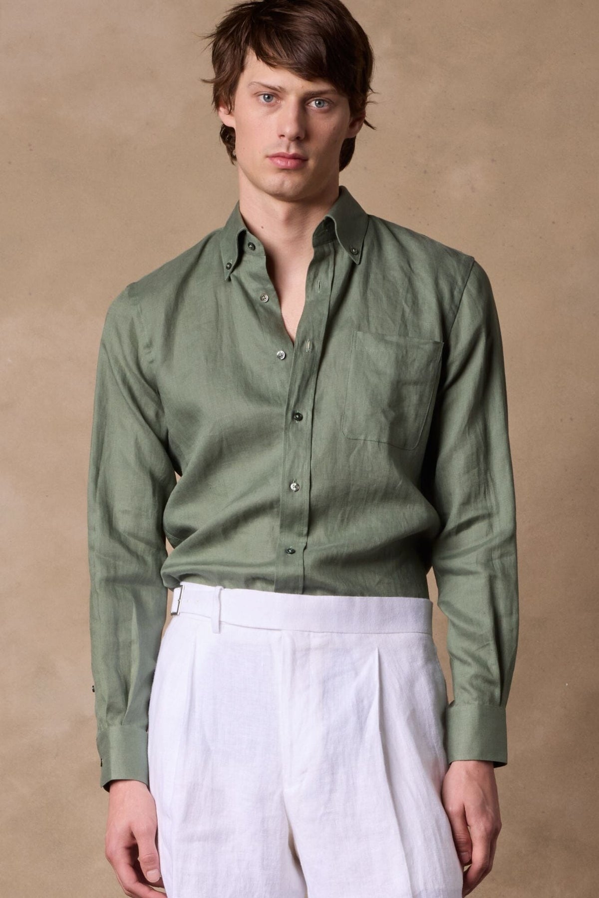 London Button Down Shirt - Olive Linen