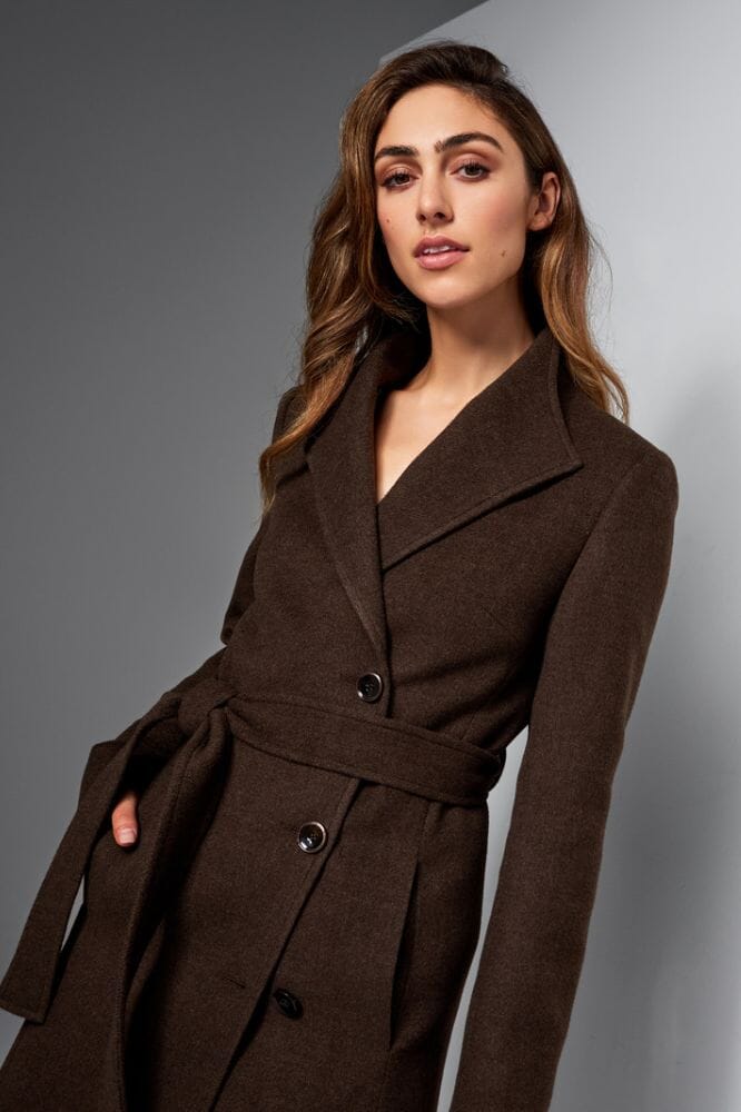 Amelie Tailored Wrap Coat - Brown Mocha Wool