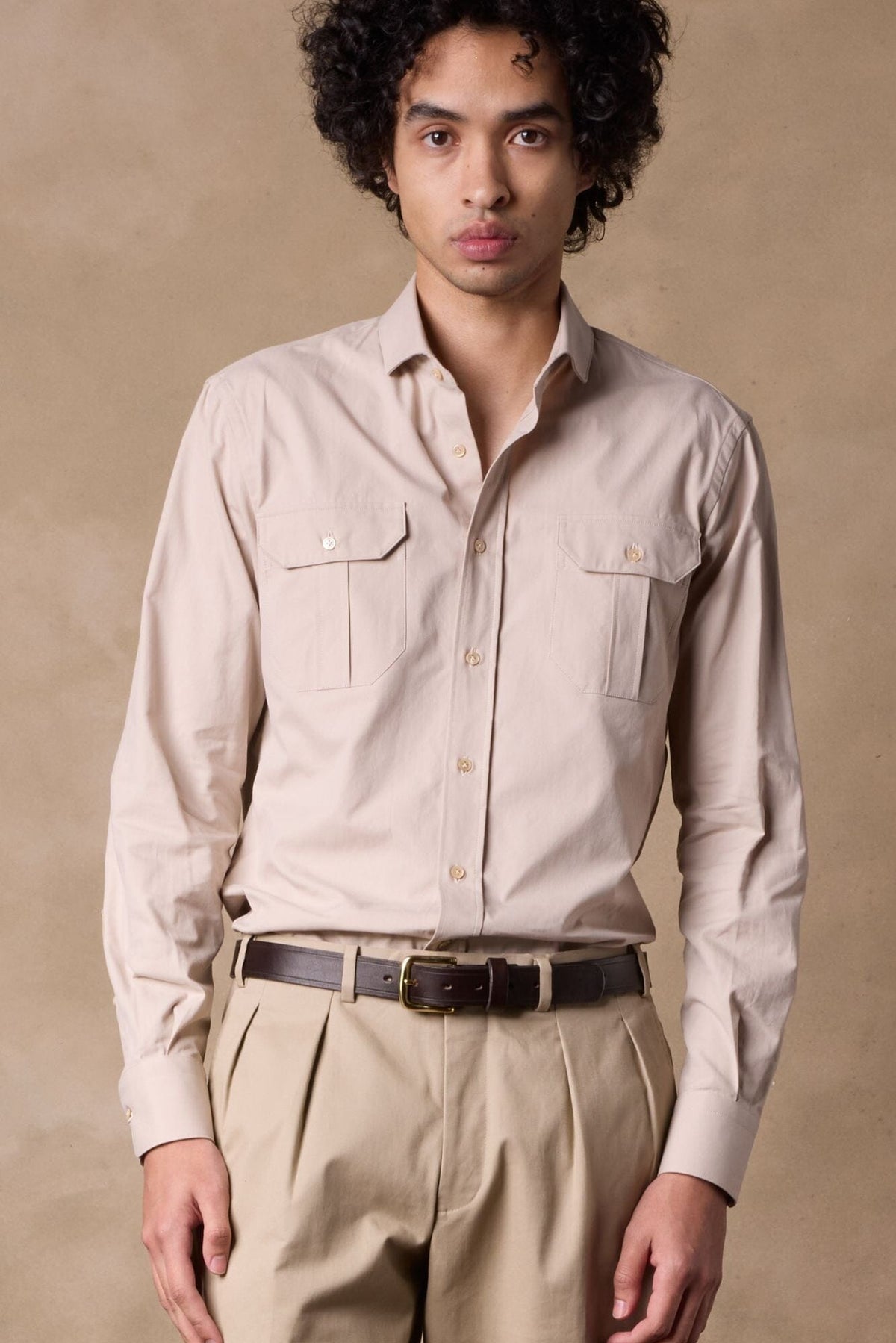 Tribeca Shirt - Beige Brushed Cotton