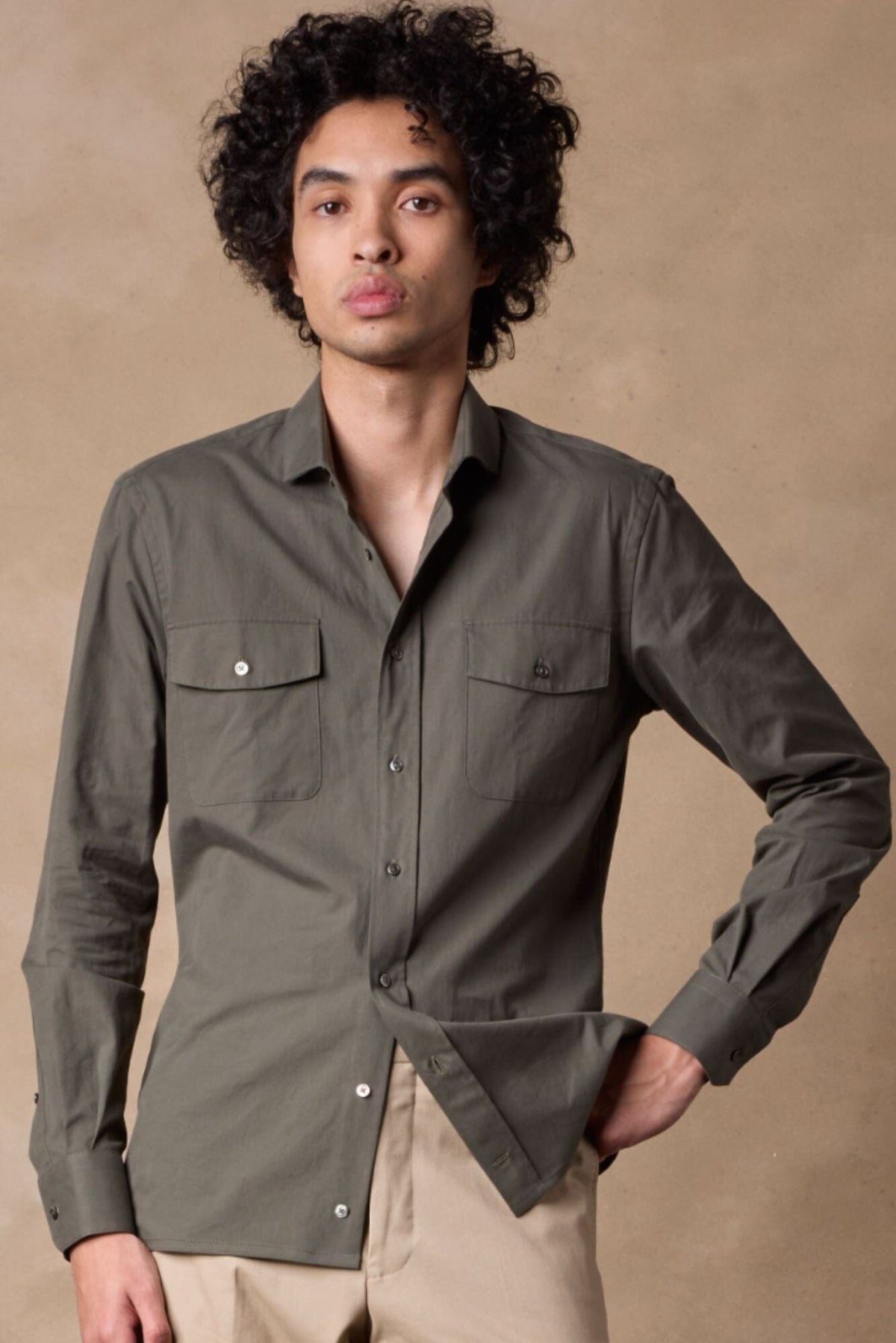 Tribeca Shirt - Olive Brushed Cotton