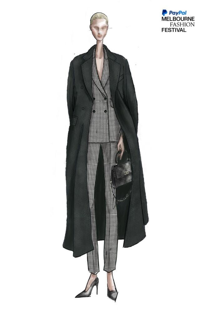 LOOK 3 - Valerie Black Alpaca Long Coat and Houndstooth Alexis DB Suit