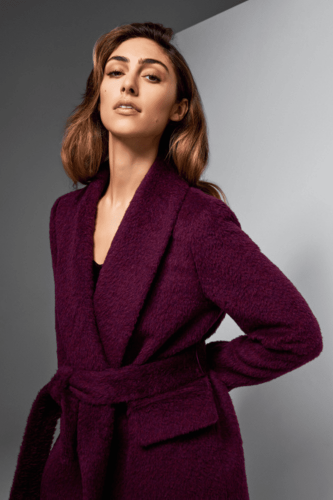 Sylvie Shawl Wrap Coat - Burgundy Wool, Alpaca and Silk