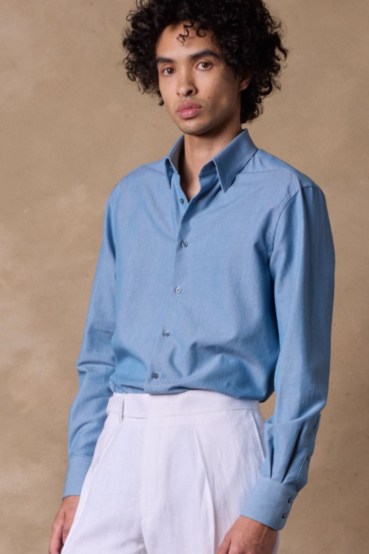 Byron Hidden Button Down Shirt - Lt Denim Blue