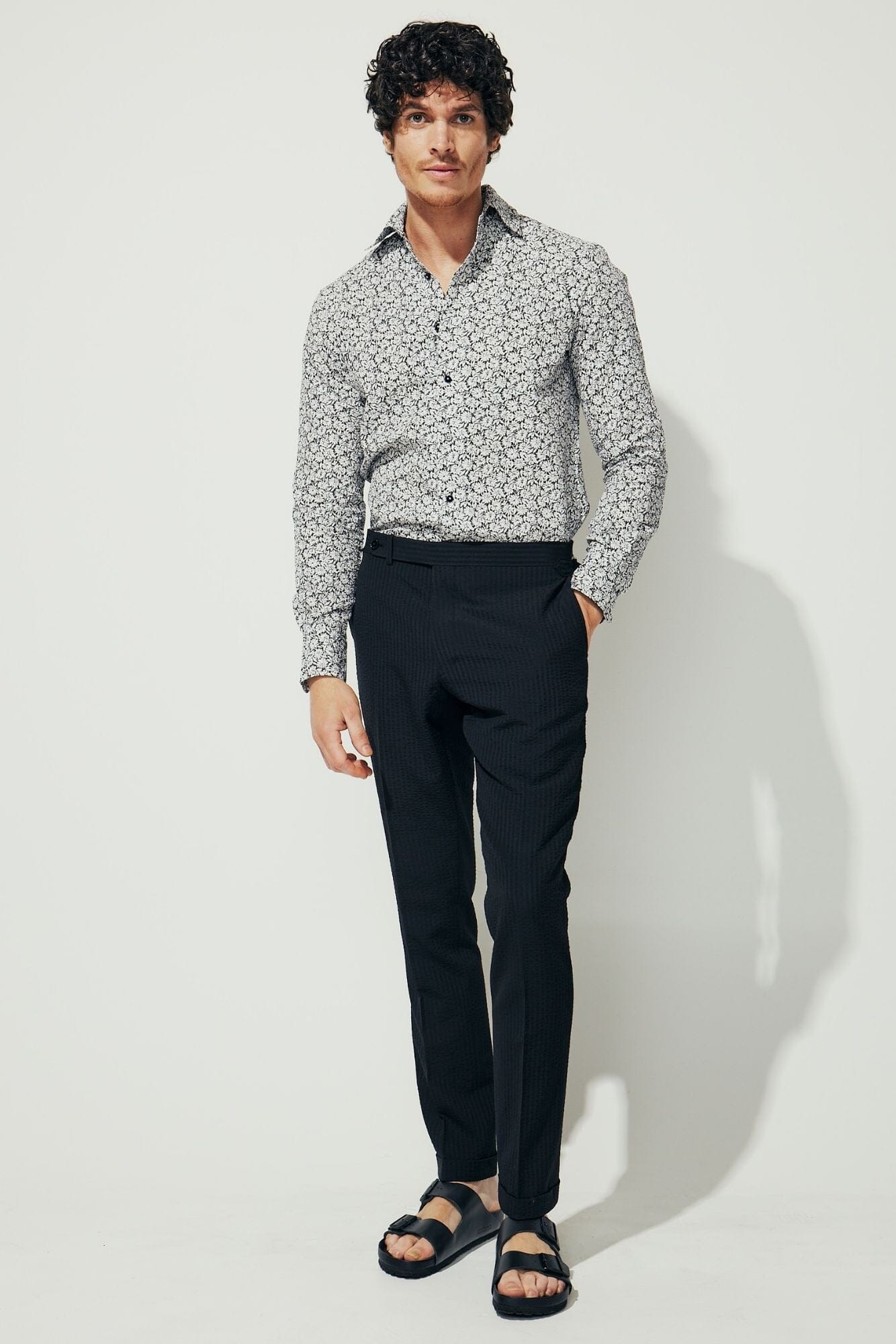 Cooper Super Lux Shirt - Black and White Floral Crinkle Print