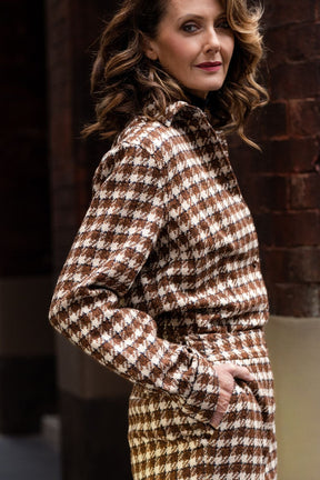 Victoria Shirt - Brown, Cream and Navy Wool Alpaca