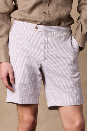 Oliver Casual Shorts - Brown and White Stripe Seersucker