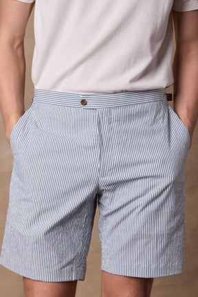 Oliver Casual Shorts - Green and White Stripe Seersucker