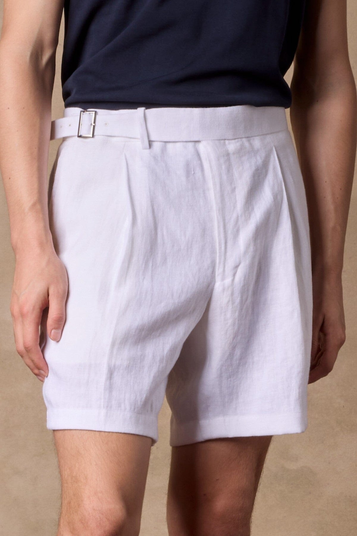 Gurkha Pleated Shorts - White Linen