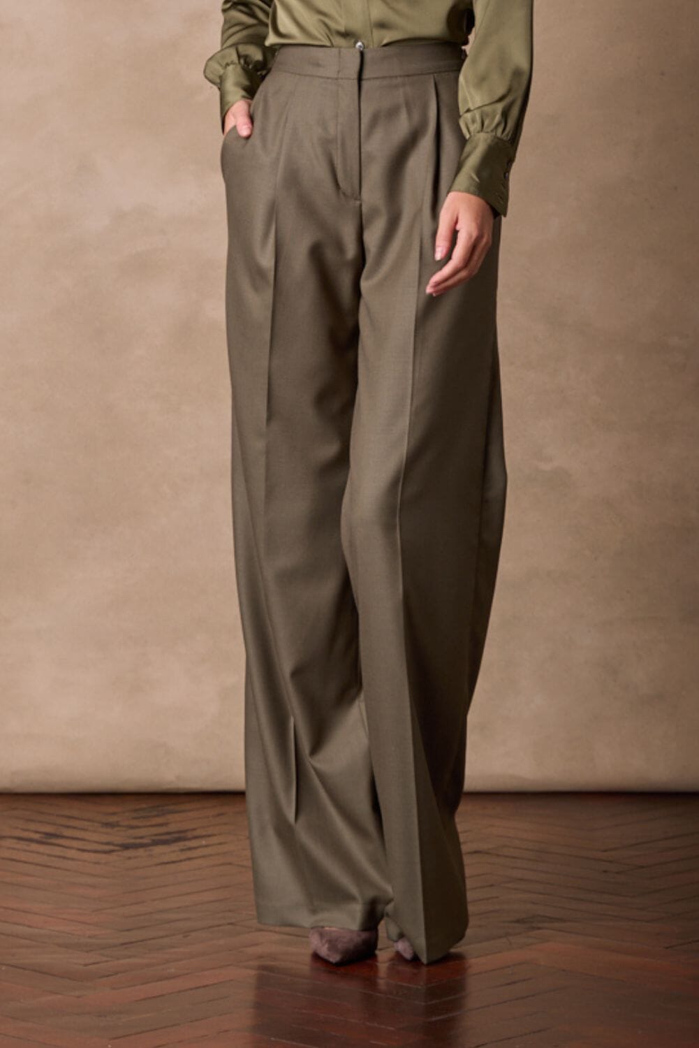 Emma Wide Pant - Olive Wool