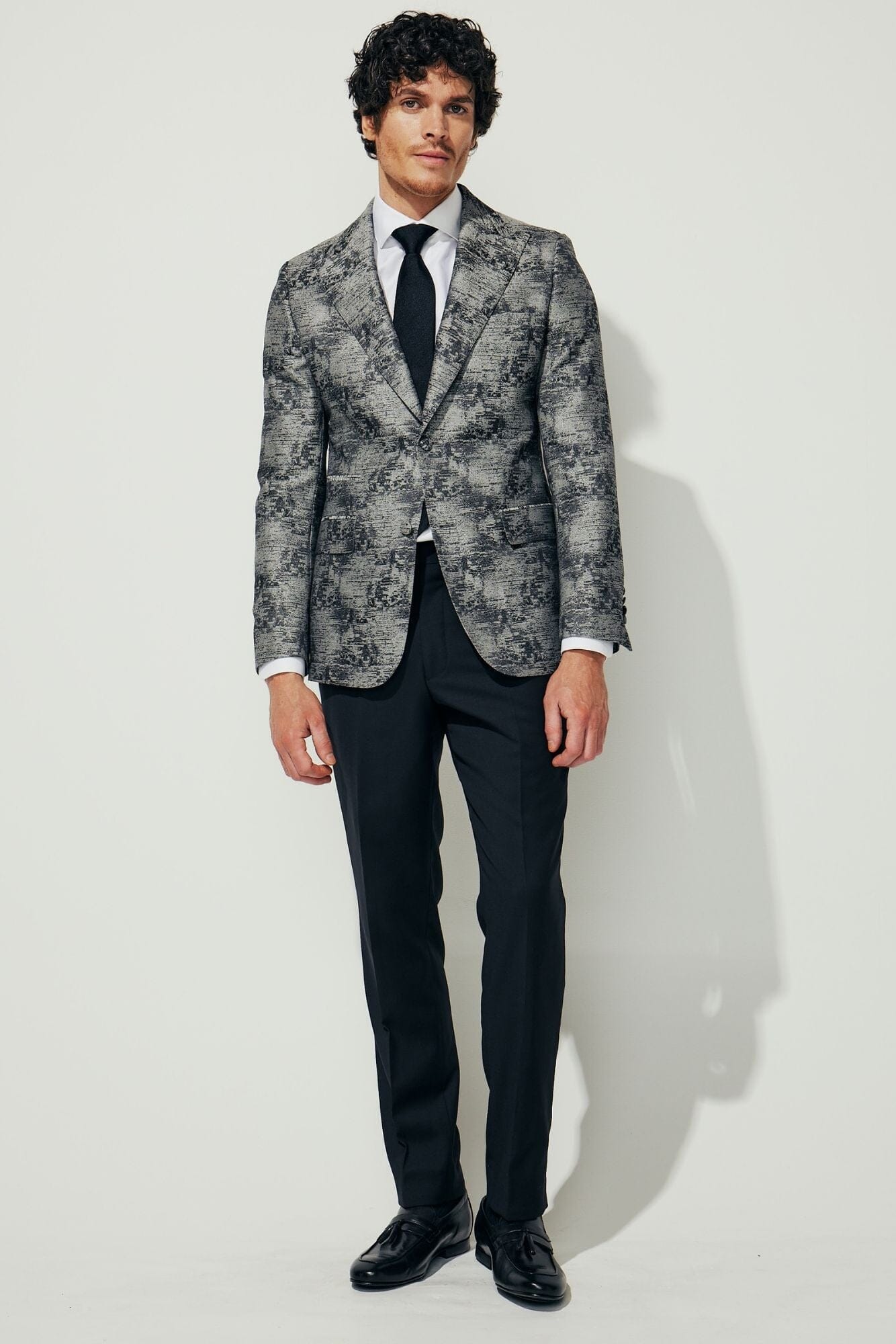 Jonah 10 Cocktail Jacket - Silver and Black Distort Wool Silk