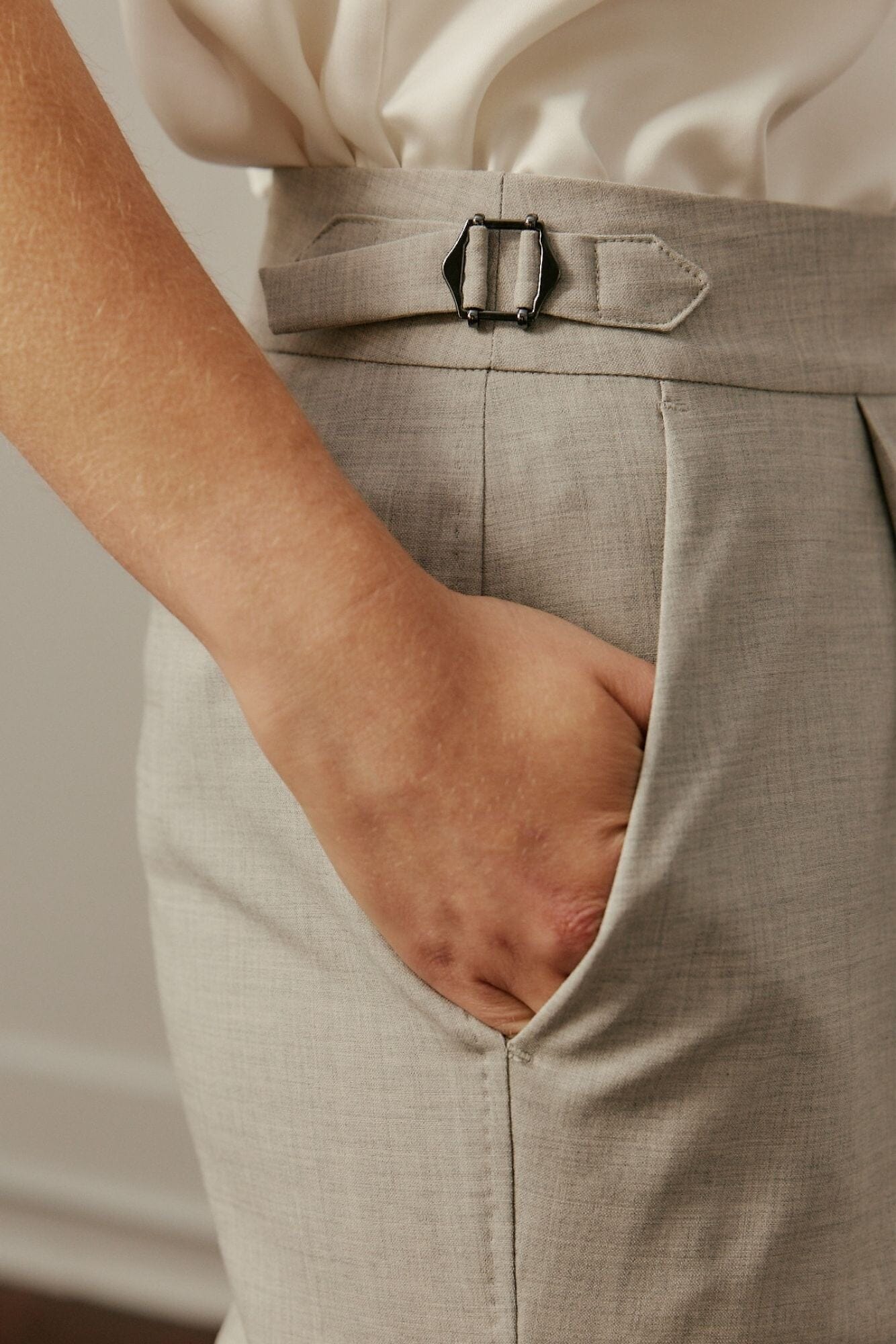 Florence Wide Leg Pant - Light Grey Wool Stretch