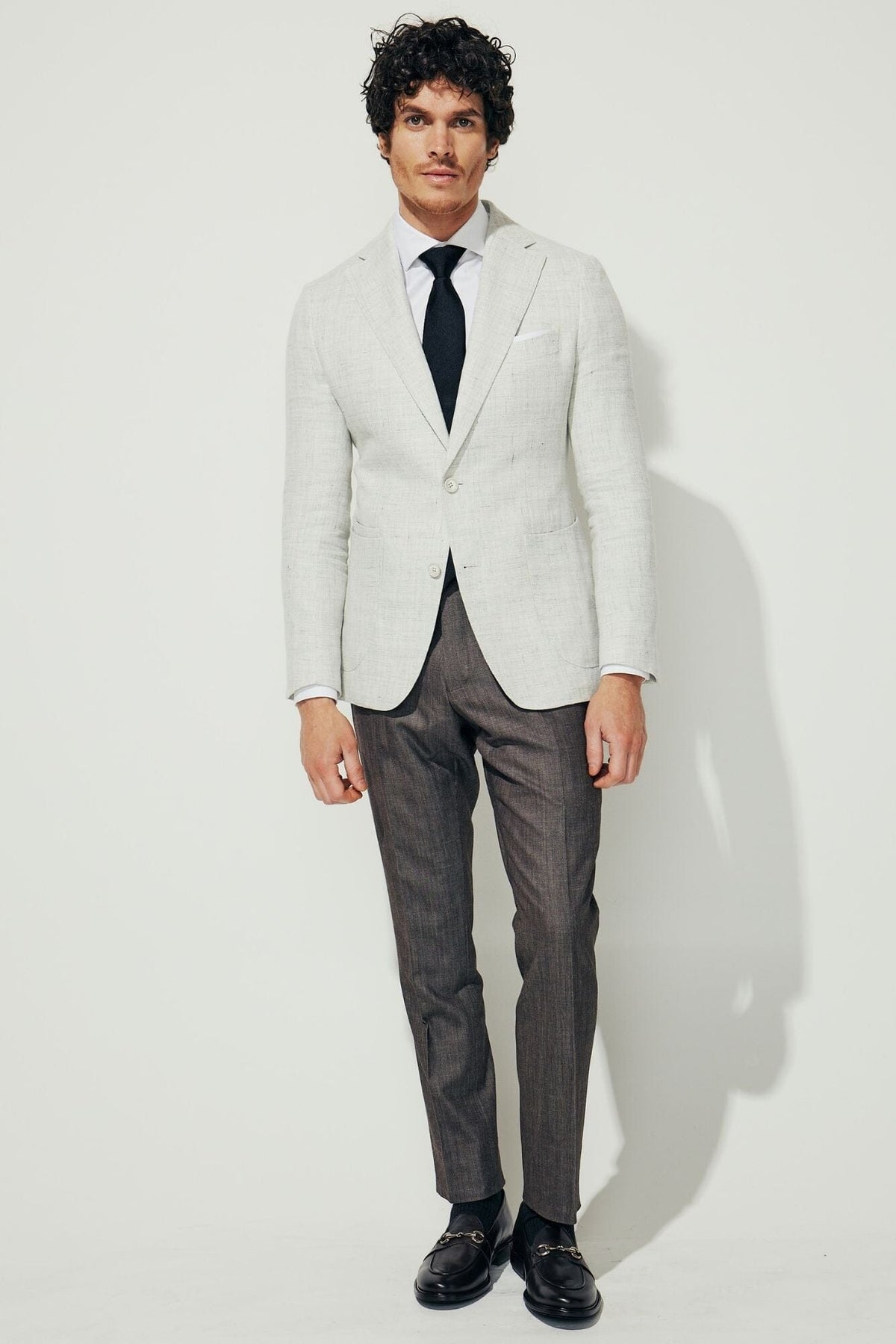 Liam Sports Jacket - White & Light Grey Wool Linen