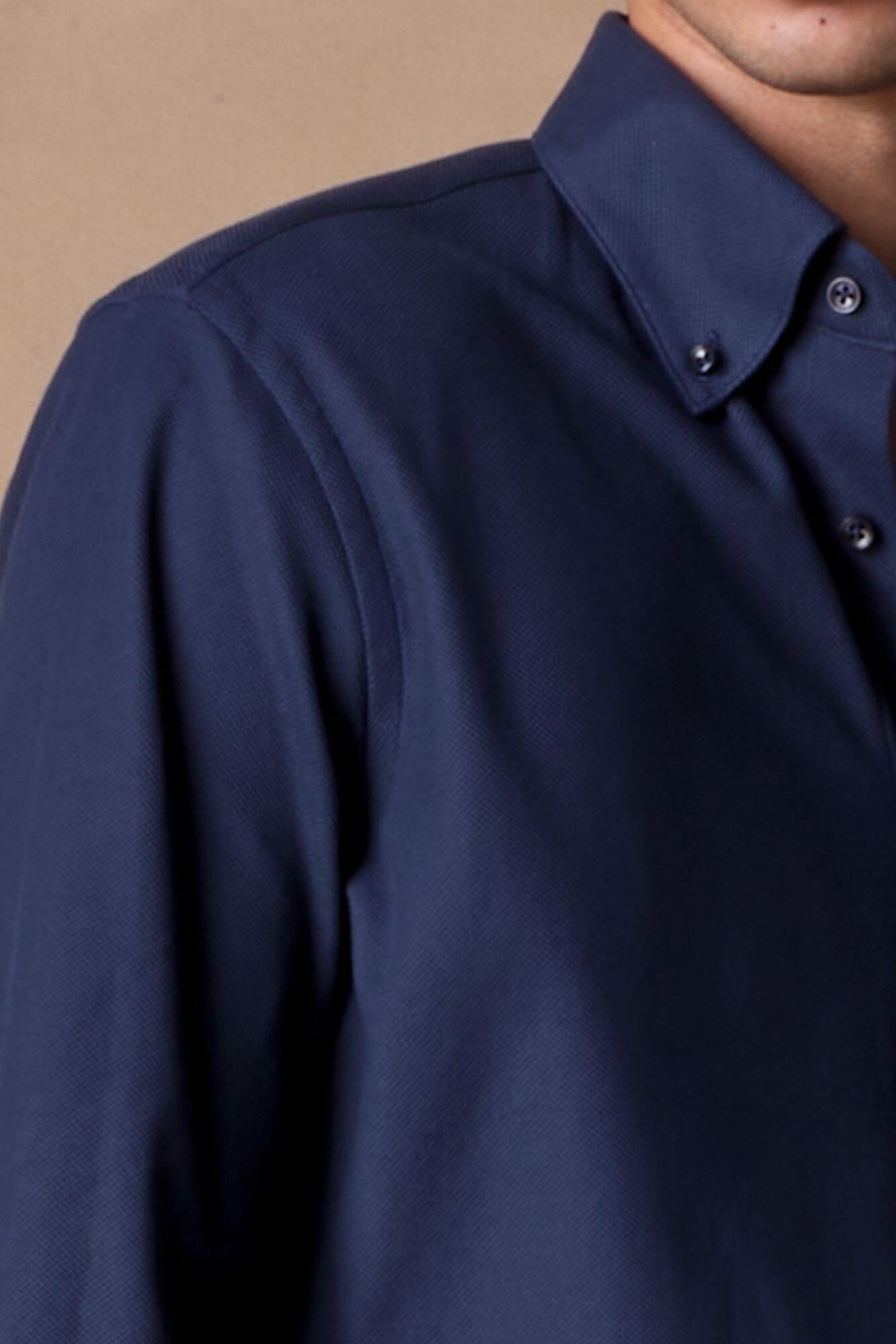 London Button Down Shirt - Navy Cotton Lux Knit